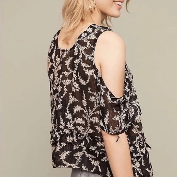 Anthropologie Maeve Cold Shoulder Tressa Sheer Top Sz-M - Picture 1 of 10